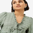 Ruffle Trim V-Neck Babydoll Blouse image number null