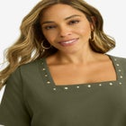 Stretch Cotton Studded Square Neck Tunic image number null