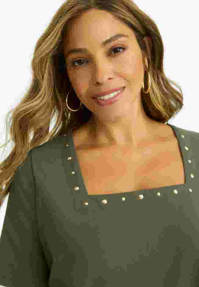 Stretch Cotton Studded Square Neck Tunic image number 3