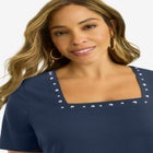 Stretch Cotton Studded Square Neck Tunic image number null