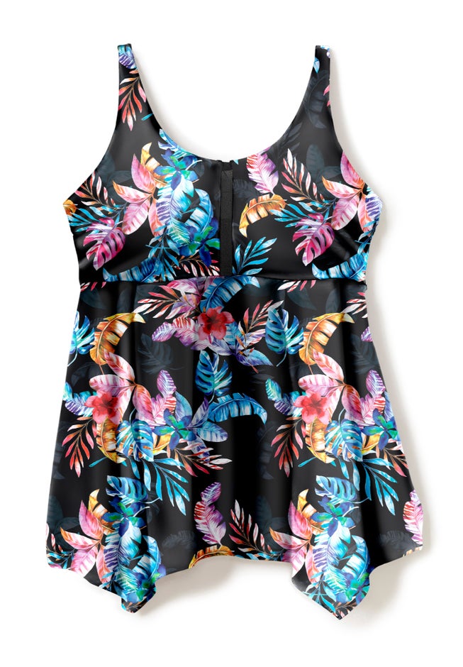 Longer-Length Handkerchief Hem Tankini Top image number 3