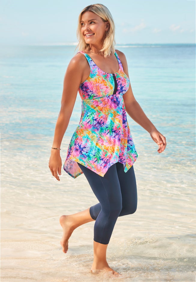 Longer-Length Handkerchief Hem Tankini Top image number 2