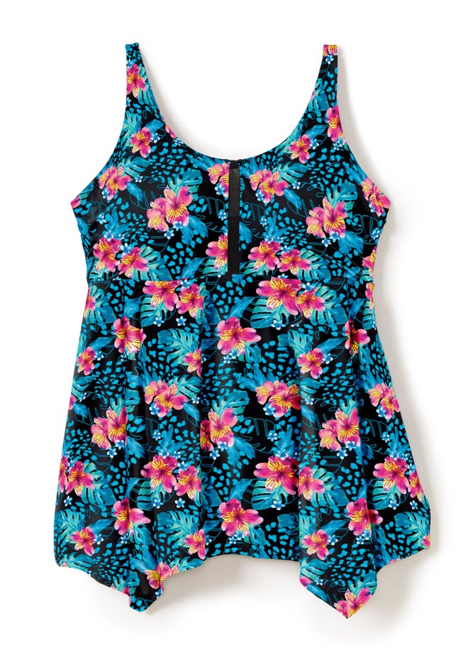 Longer-Length Handkerchief Hem Tankini Top image number 3