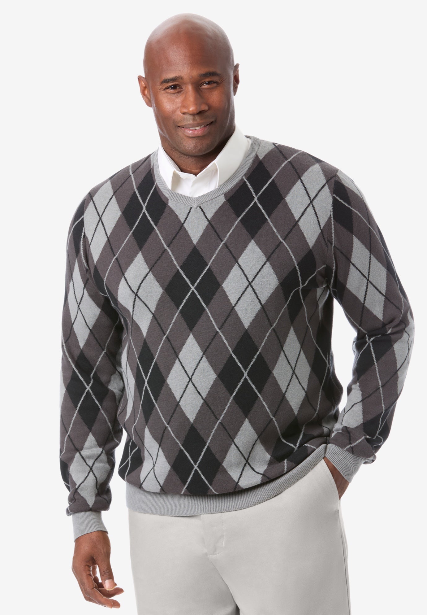 V-Neck Argyle Sweater image number 3