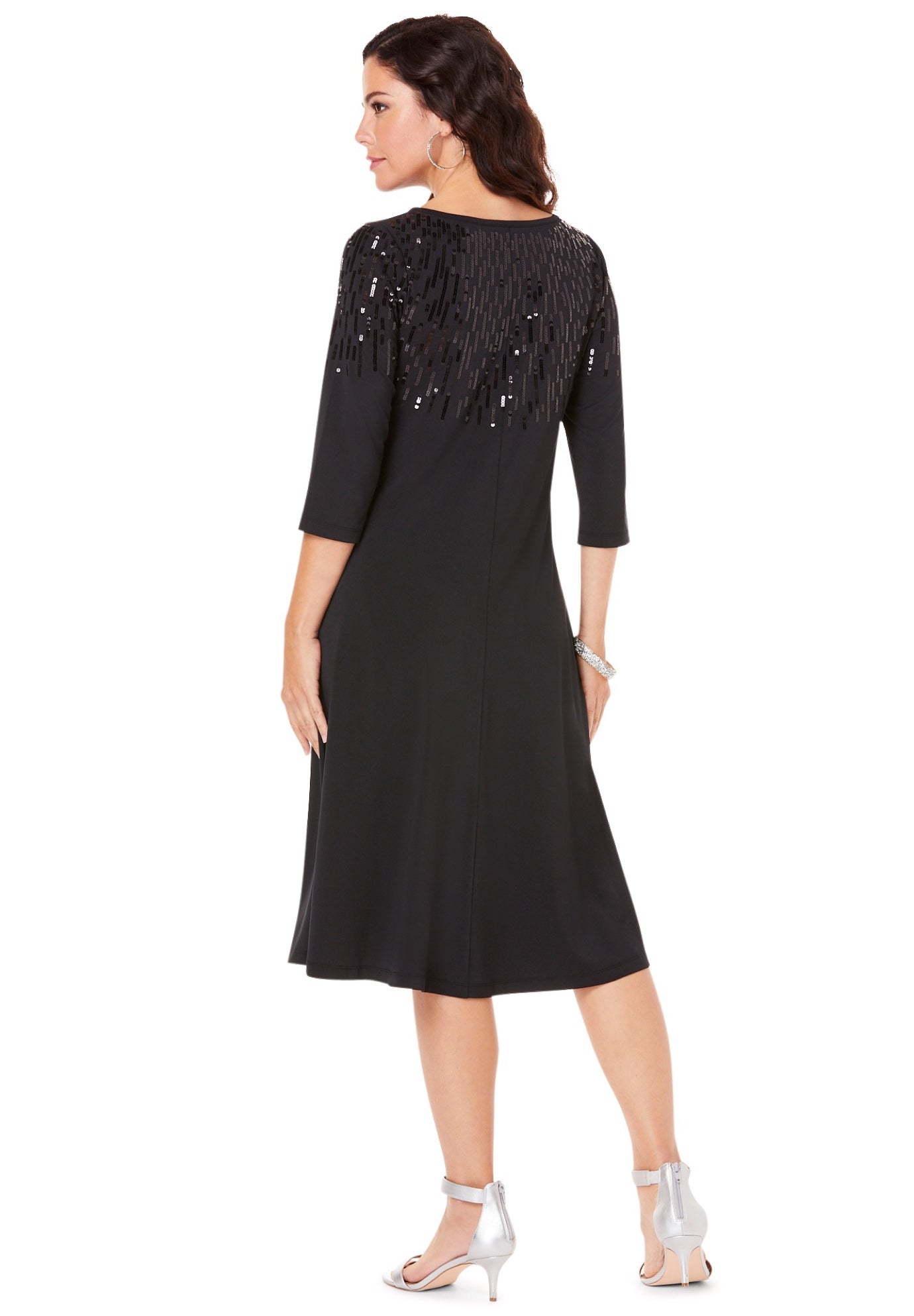 Plus Size 3/4 Sleeve Embellished Boatneck Dress image number 2