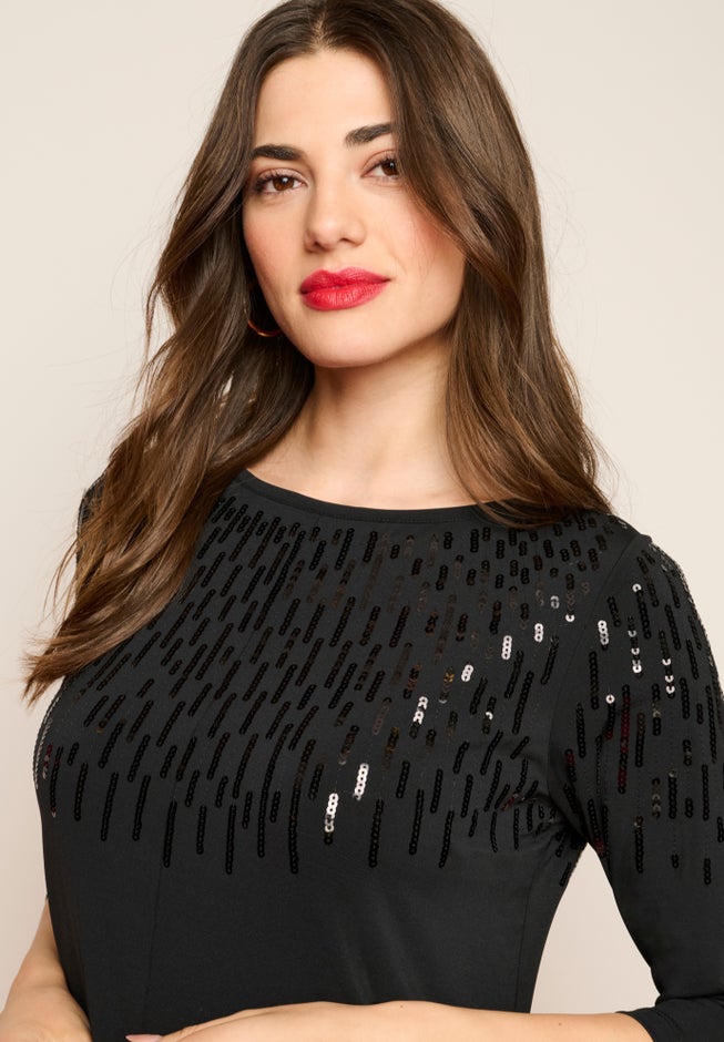 Plus Size 3/4 Sleeve Embellished Boatneck Dress image number 3