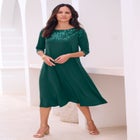 Plus Size 3/4 Sleeve Embellished Boatneck Dress image number null