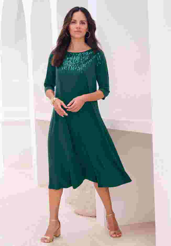 Ultrasmooth® Fabric Embellished Swing Dress image number 0