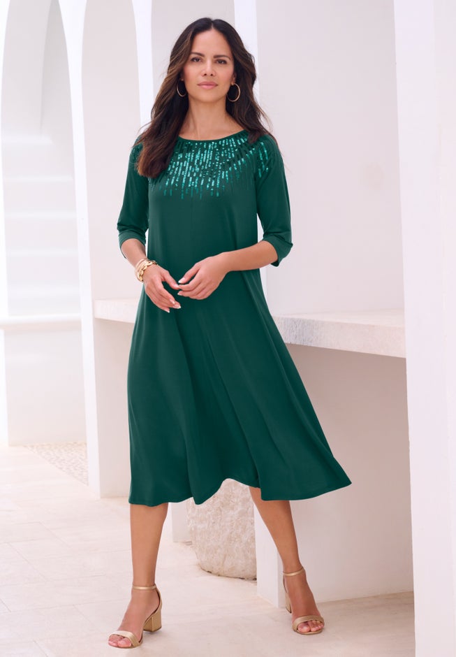 Plus Size 3/4 Sleeve Embellished Boatneck Dress image number 0