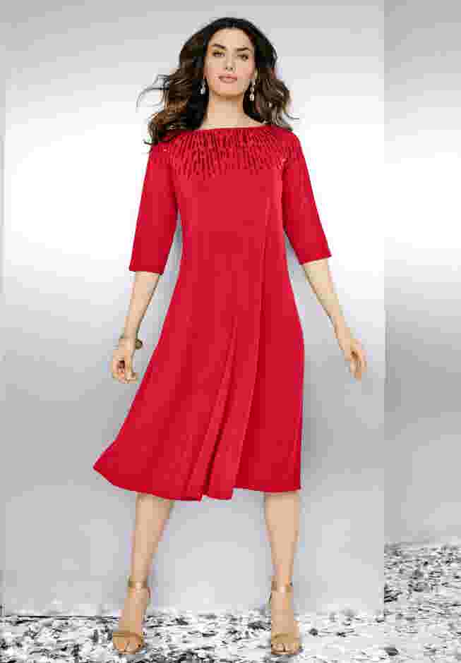 Plus Size 3/4 Sleeve Embellished Boatneck Dress image number 0