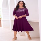 Plus Size 3/4 Sleeve Embellished Boatneck Dress image number null