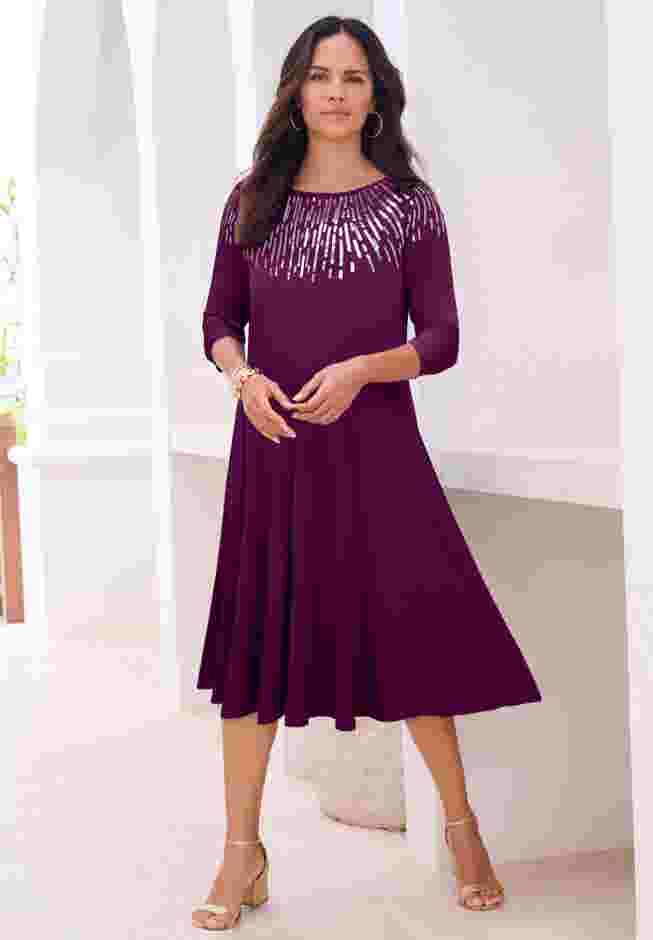 Ultrasmooth® Fabric Embellished Swing Dress image number 0