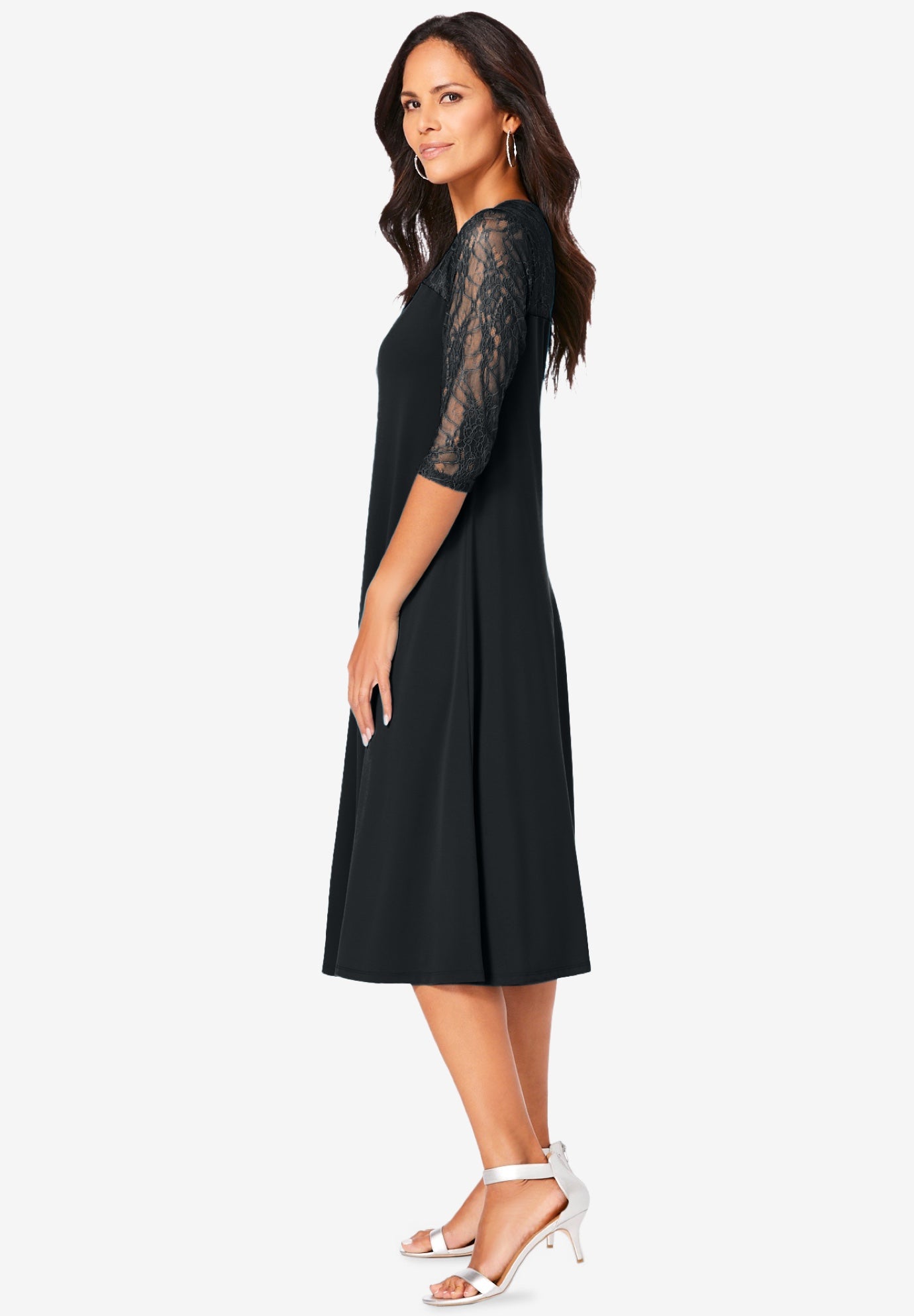 Plus Size 3/4 Sleeve Allover Lace Swing Dress image number 4