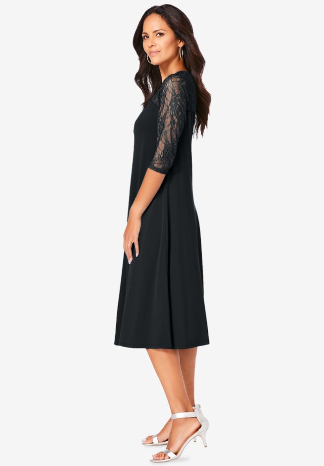 Plus Size 3/4 Sleeve Allover Lace Swing Dress image number 4