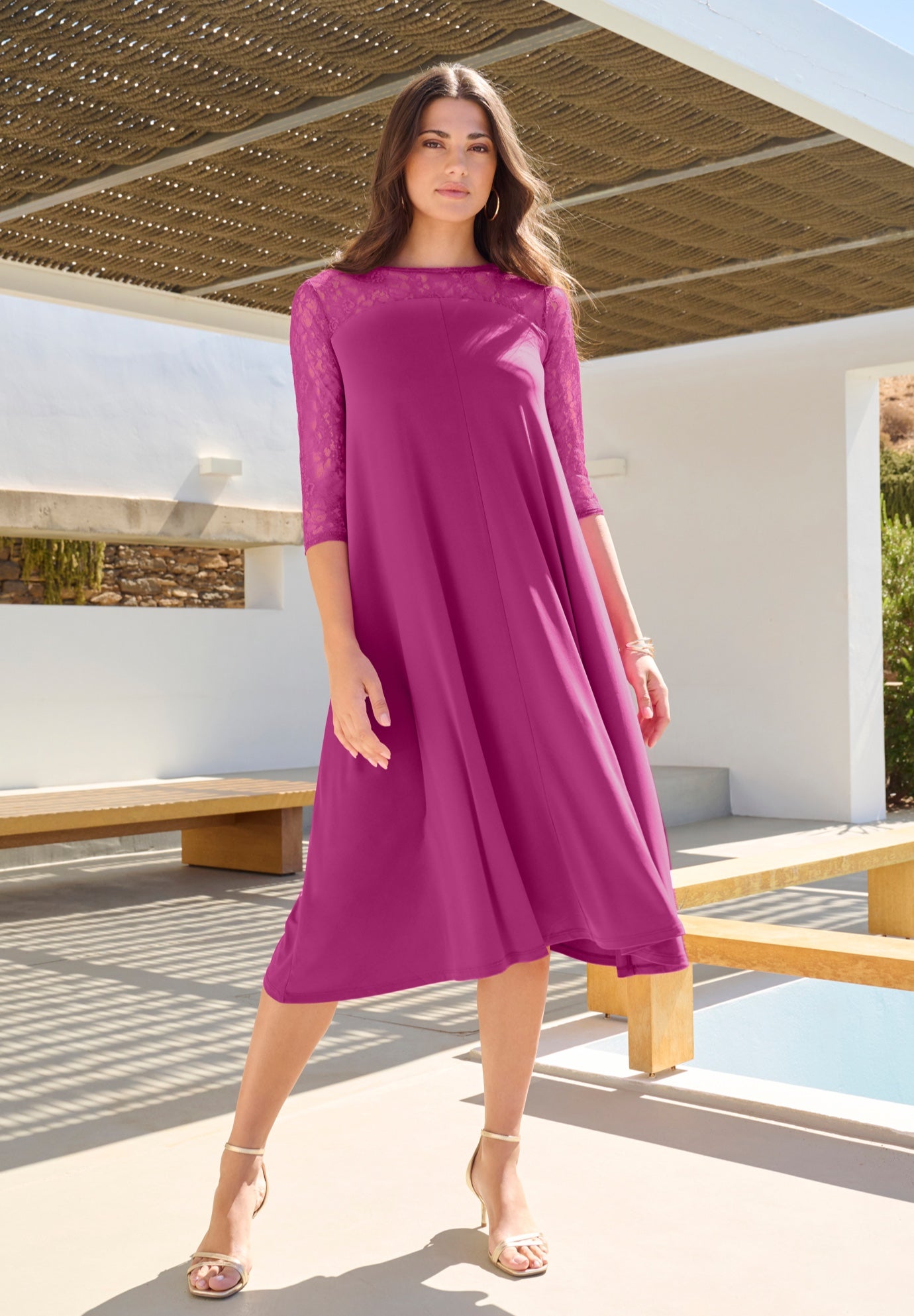 Plus Size 3/4 Sleeve Allover Lace Swing Dress image number 2