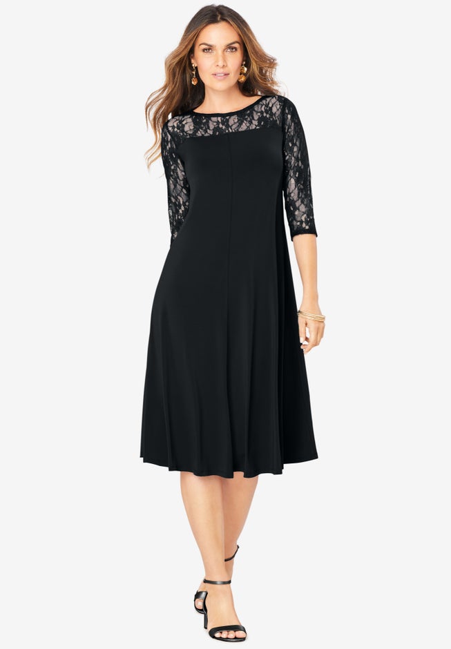 Plus Size 3/4 Sleeve Allover Lace Swing Dress image number 0