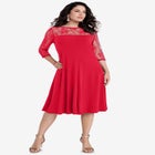 Plus Size 3/4 Sleeve Allover Lace Swing Dress image number null