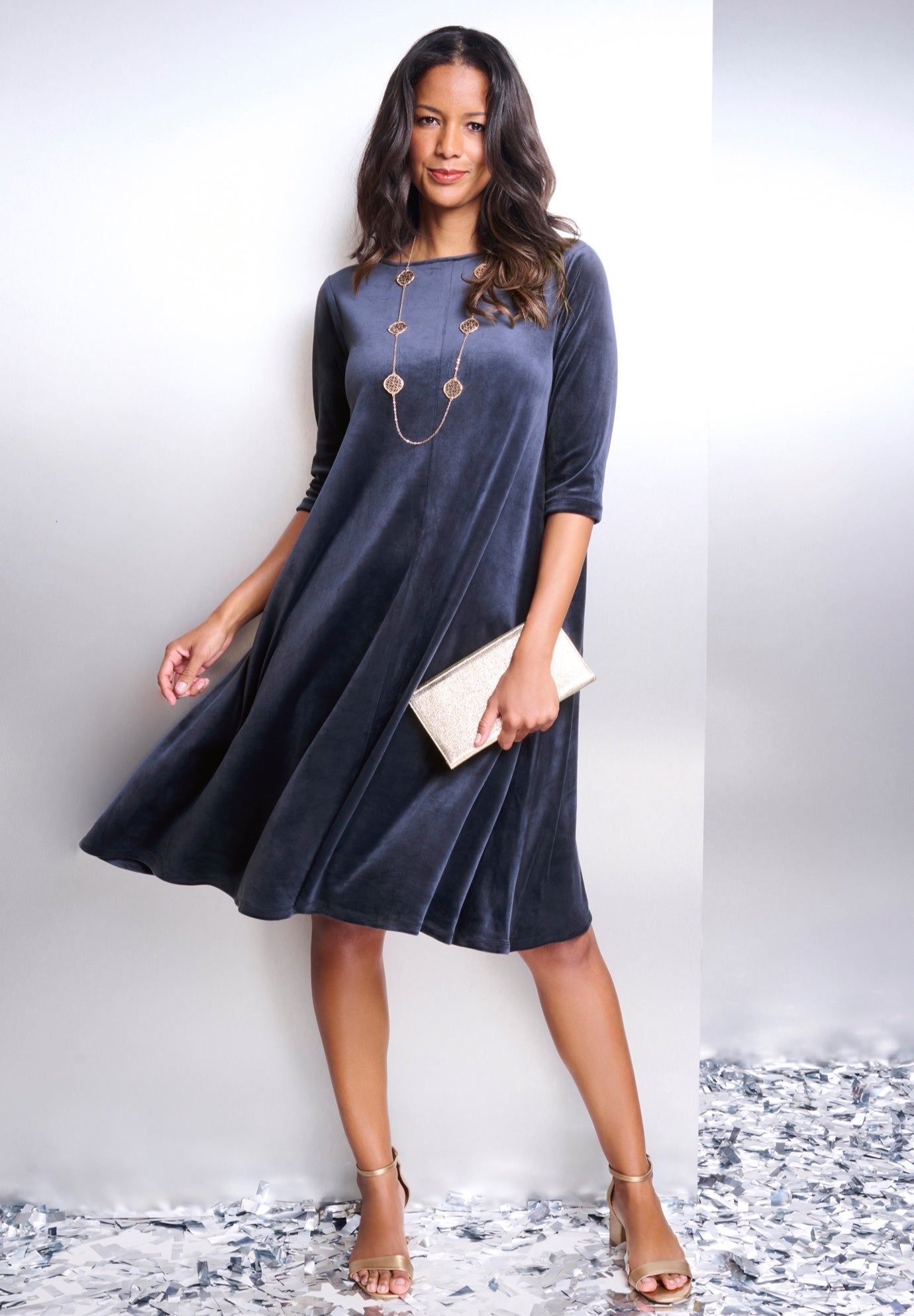 Velour Swing Drape Dress image number 0