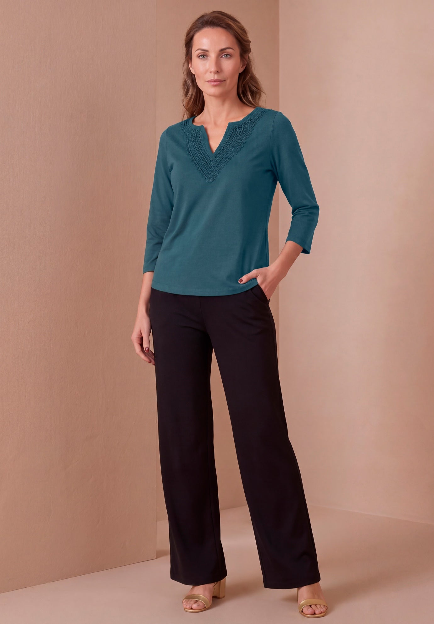 Stretch Cotton Crochet Notch Neck Tunic image number 0