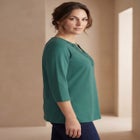 Stretch Cotton Crochet Notch Neck Tunic image number null
