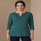 Stretch Cotton Crochet Notch Neck Tunic image number null