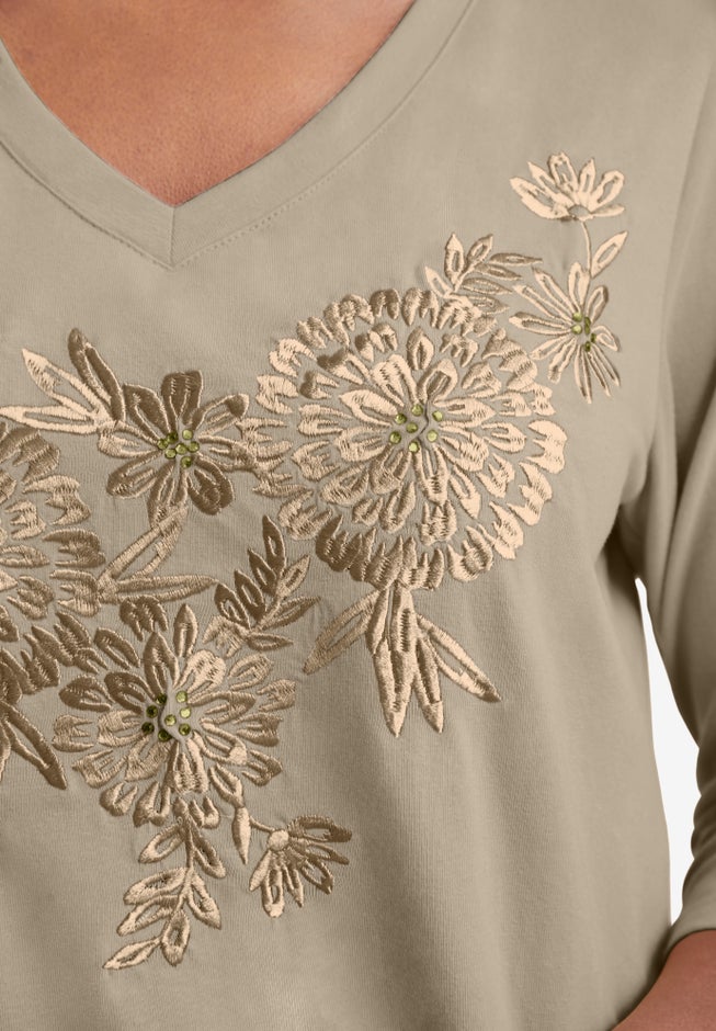 Stretch Cotton Embroidered Tee image number 1