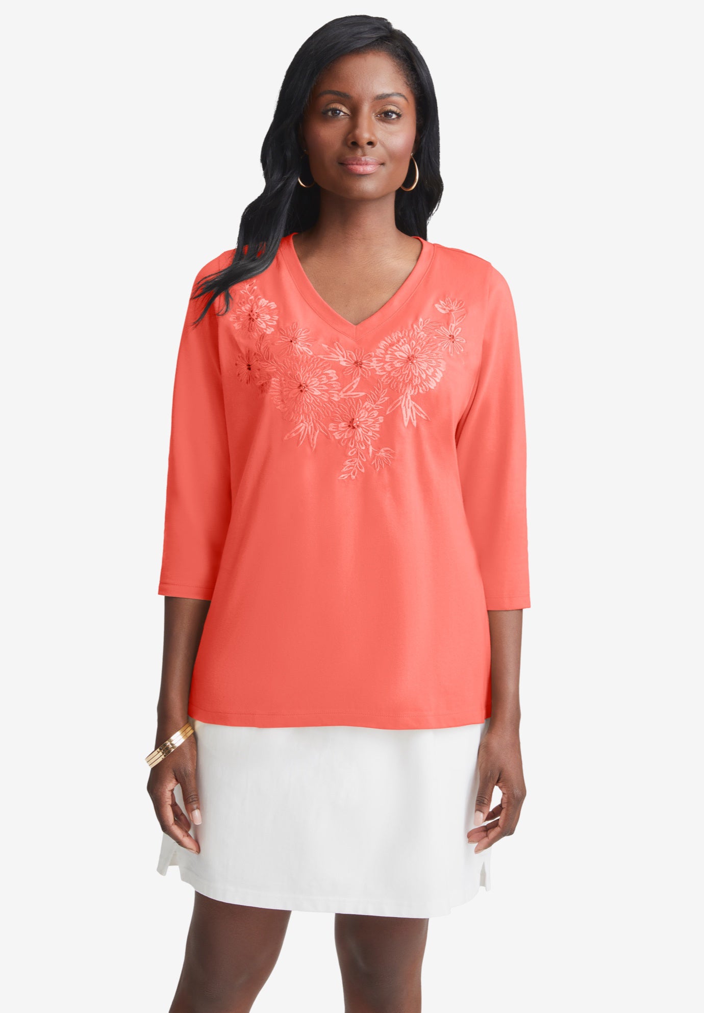 Stretch Cotton Embroidered Tee image number 0