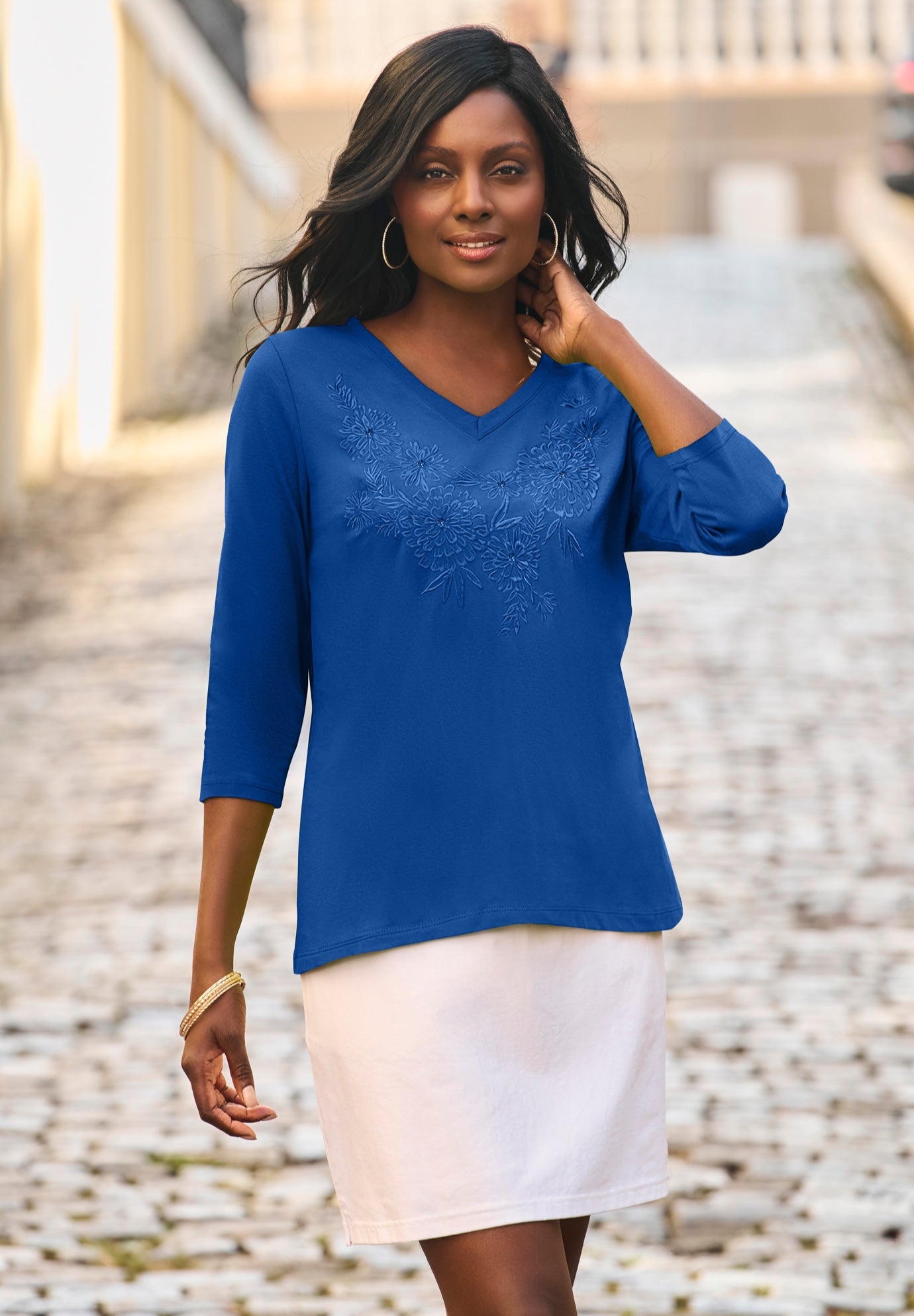 Stretch Cotton Embroidered Tee image number 0