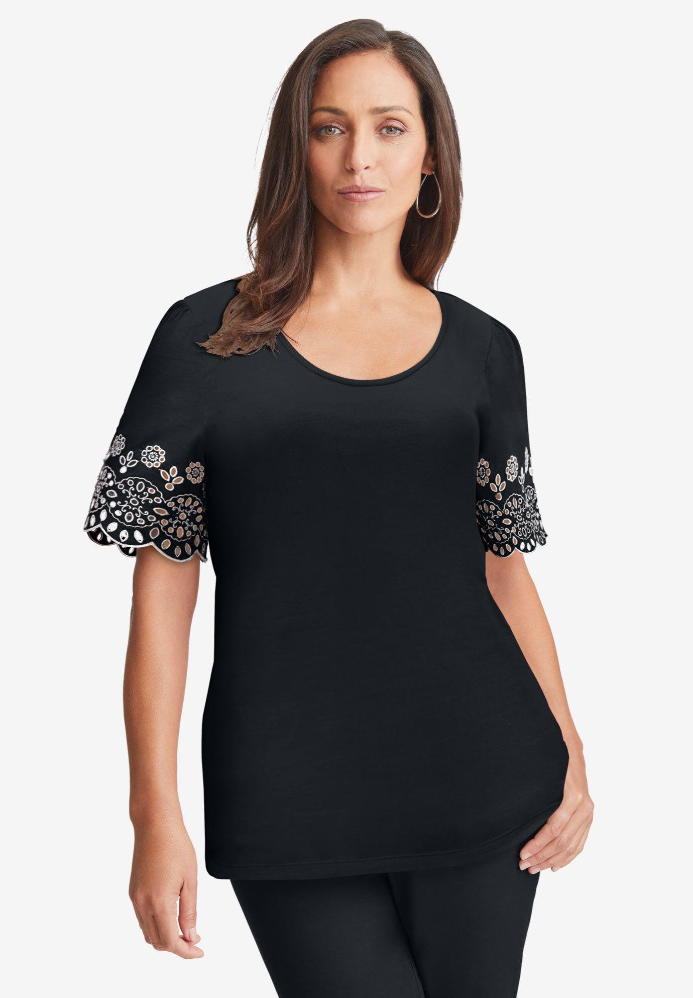 Eyelet Scoop-Neck Tee image number 0