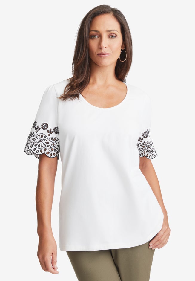 Eyelet Scoop-Neck Tee image number 0