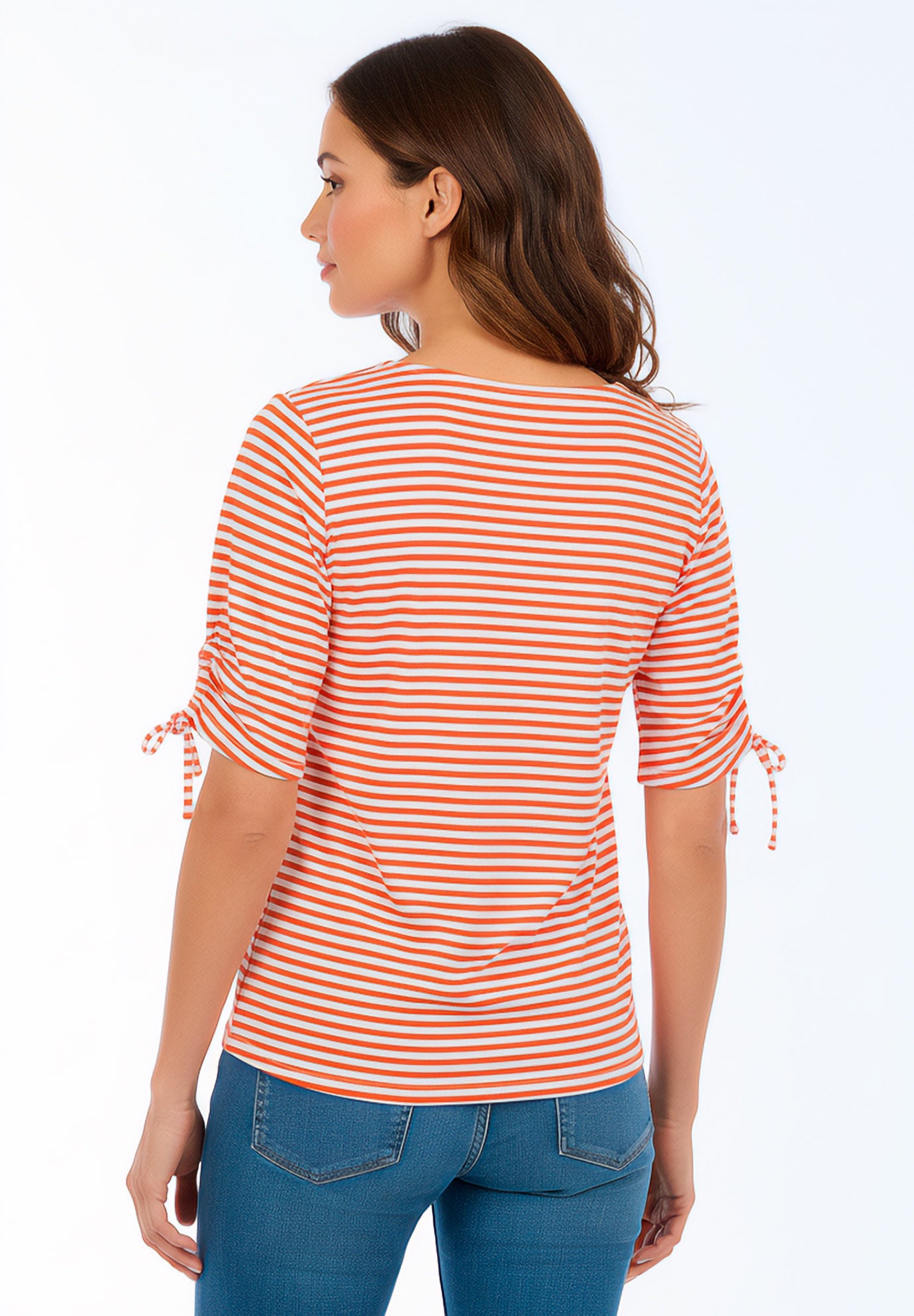Stretch Cotton Tie Sleeve Square Neck Tee image number 1