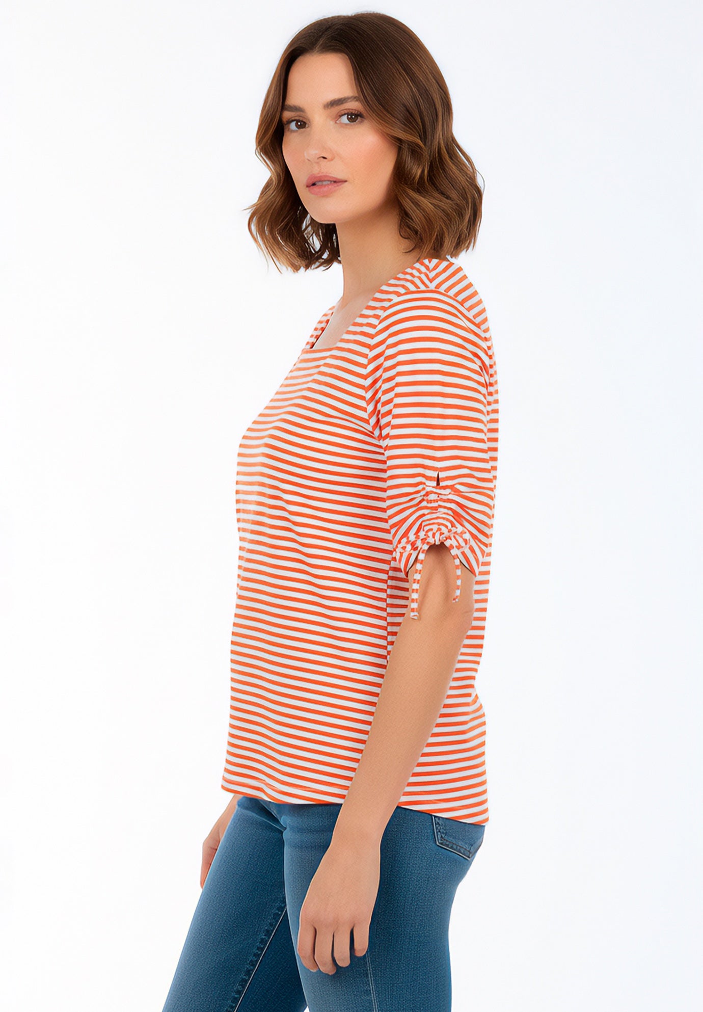 Stretch Cotton Tie Sleeve Square Neck Tee image number 2