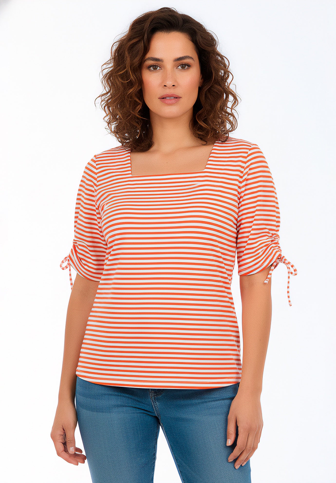 Stretch Cotton Tie Sleeve Square Neck Tee image number 0