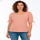 Stretch Cotton Tie Sleeve Square Neck Tee image number null