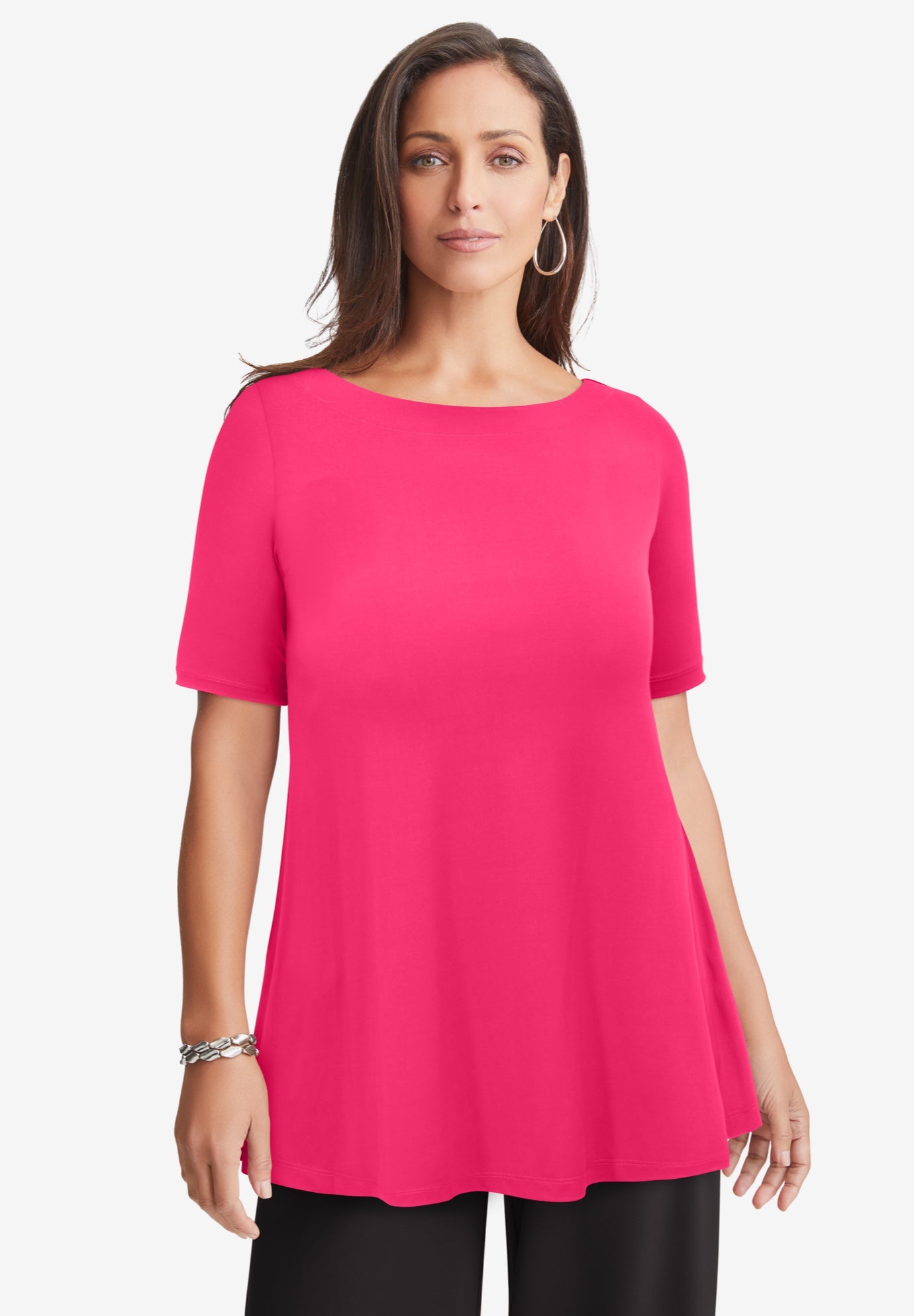 Stretch Knit Boatneck Swing Tunic image number 0