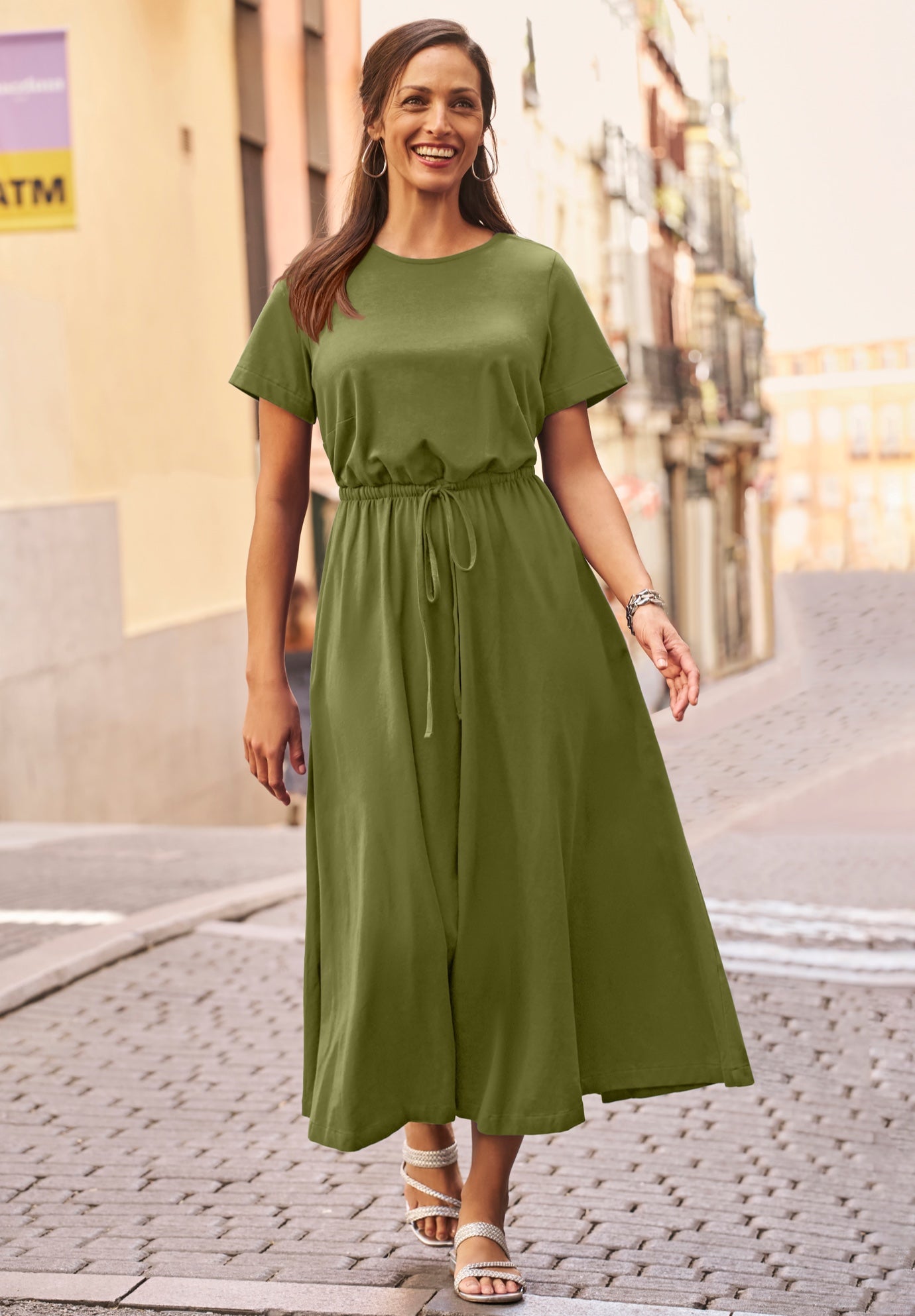 Stretch Cotton Drawstring Maxi Dress image number 0