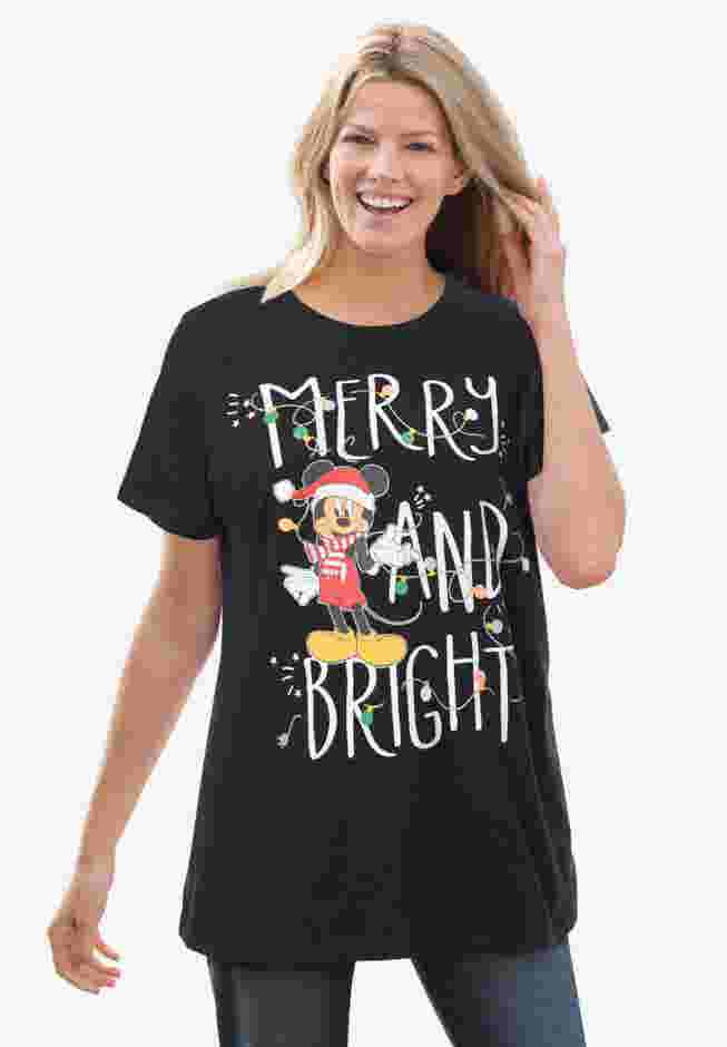 Disney Black Mickey Merry & Bright Tee image number 0