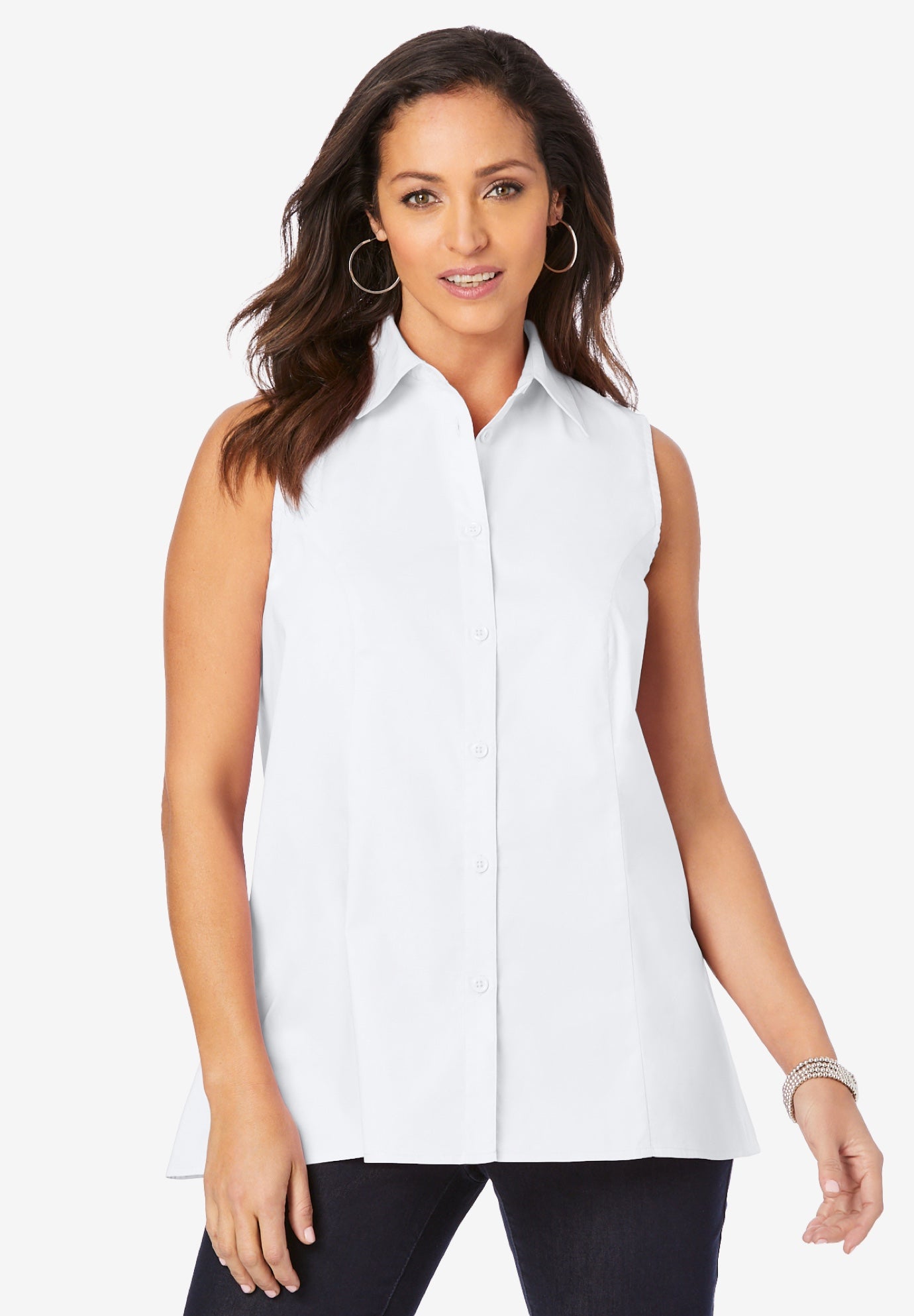 Stretch Cotton Poplin Sleeveless Shirt image number 0