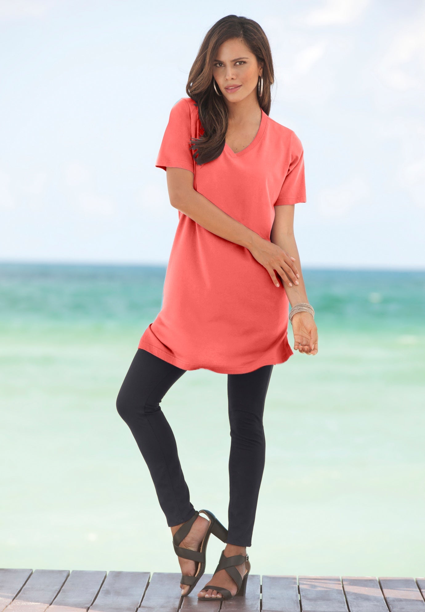 Plus Size Ultimate Cotton V-Neck Short Sleeve Tunic image number 0