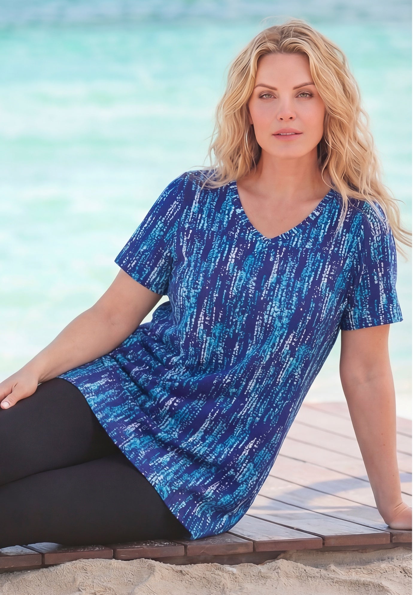 Plus Size Ultimate Cotton V-Neck Short Sleeve Tunic image number 1