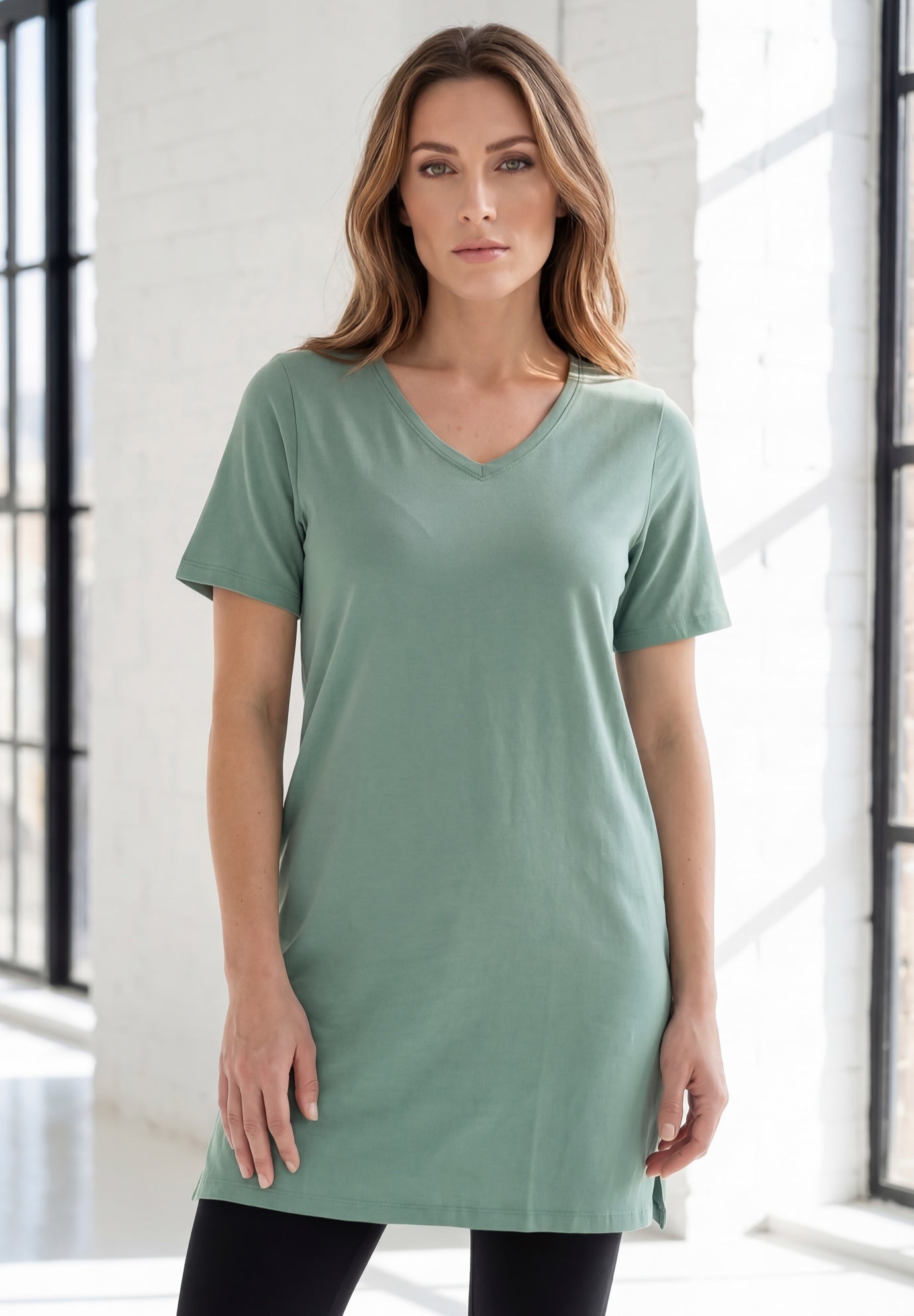 Plus Size Ultimate Cotton V-Neck Short Sleeve Tunic image number 0