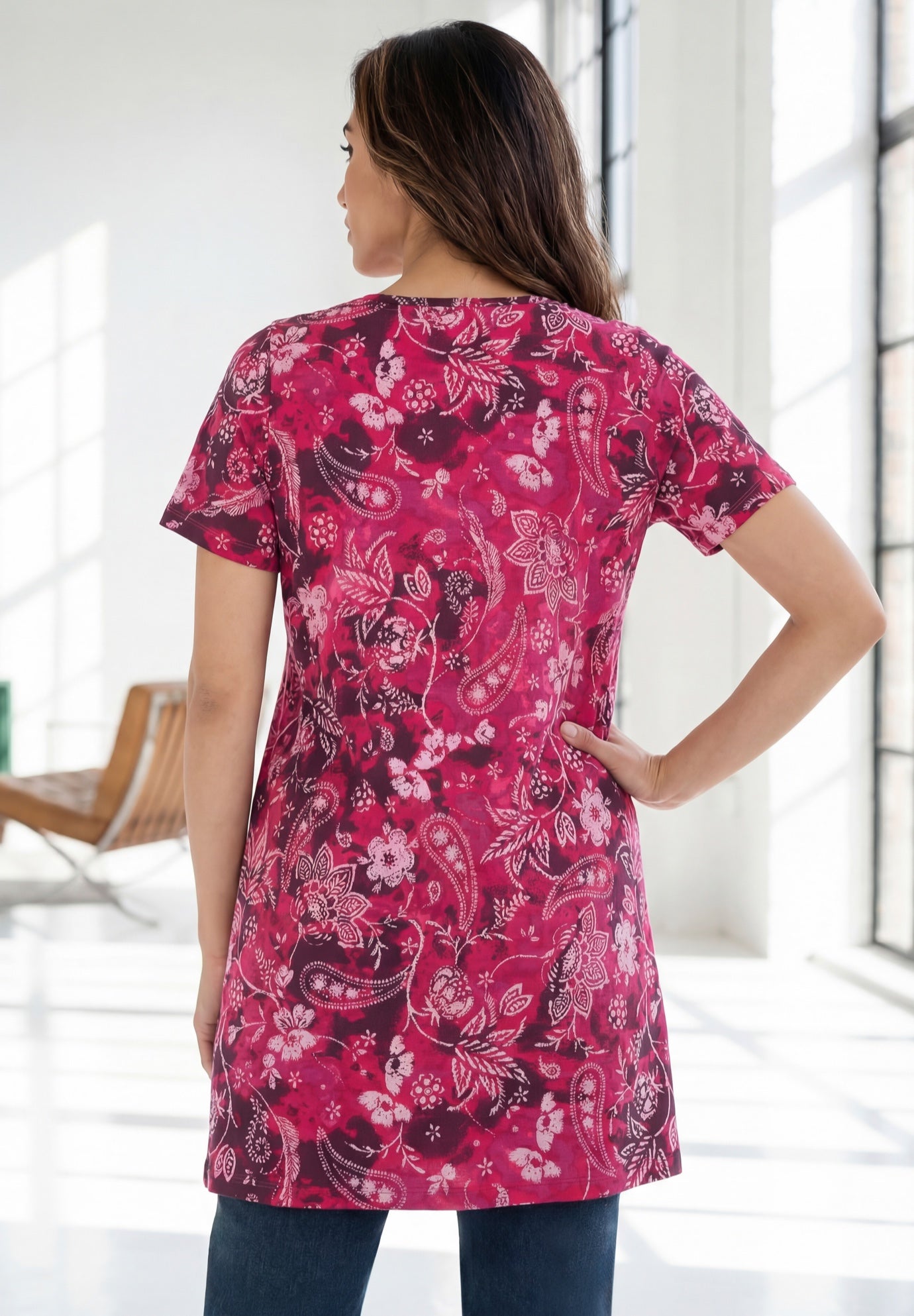 Plus Size Ultimate Cotton V-Neck Short Sleeve Tunic image number 1