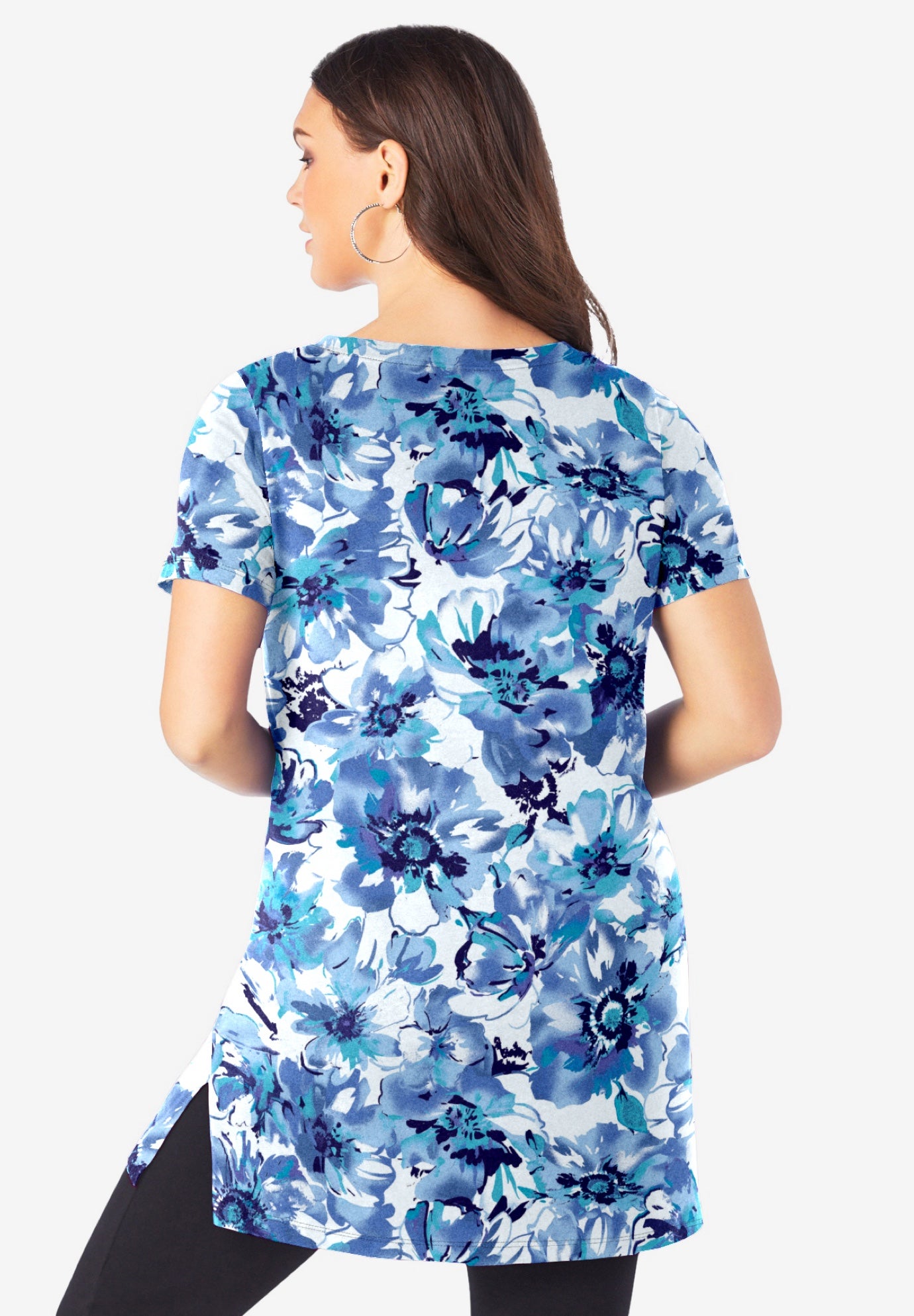 Plus Size Ultimate Cotton V-Neck Short Sleeve Tunic image number 1