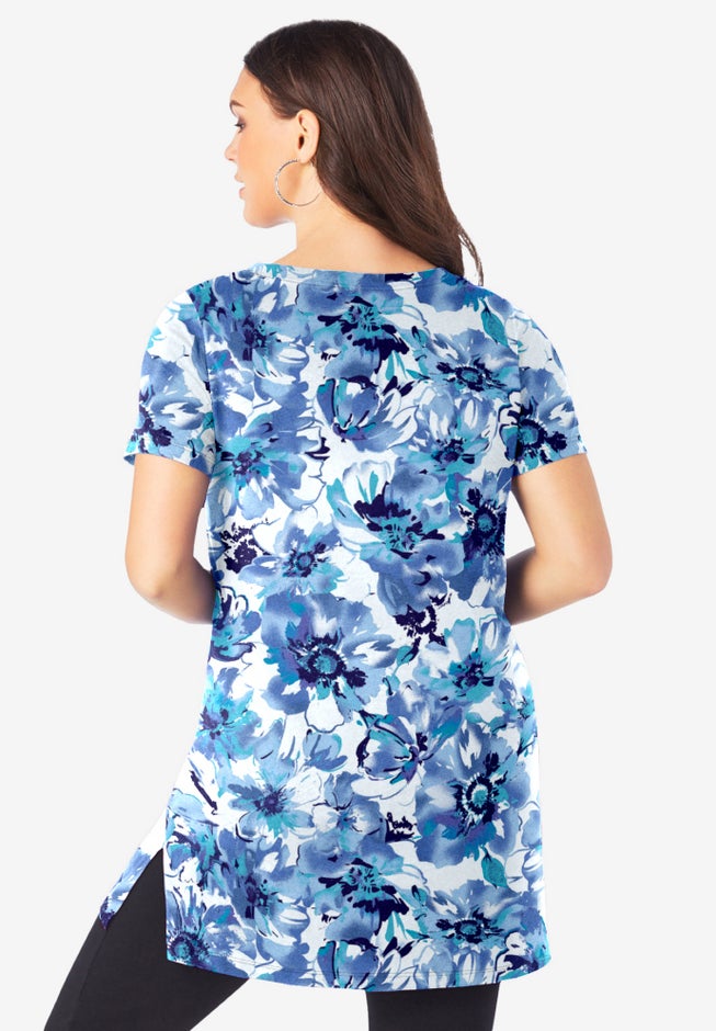 Plus Size Ultimate Cotton V-Neck Short Sleeve Tunic image number 1