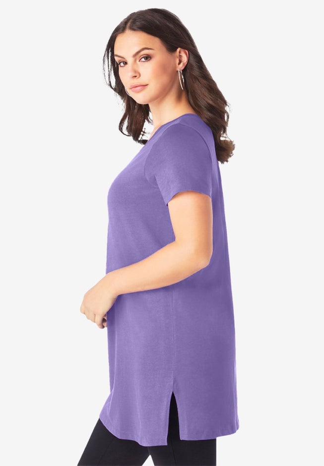 Plus Size Ultimate Cotton V-Neck Short Sleeve Tunic image number 3