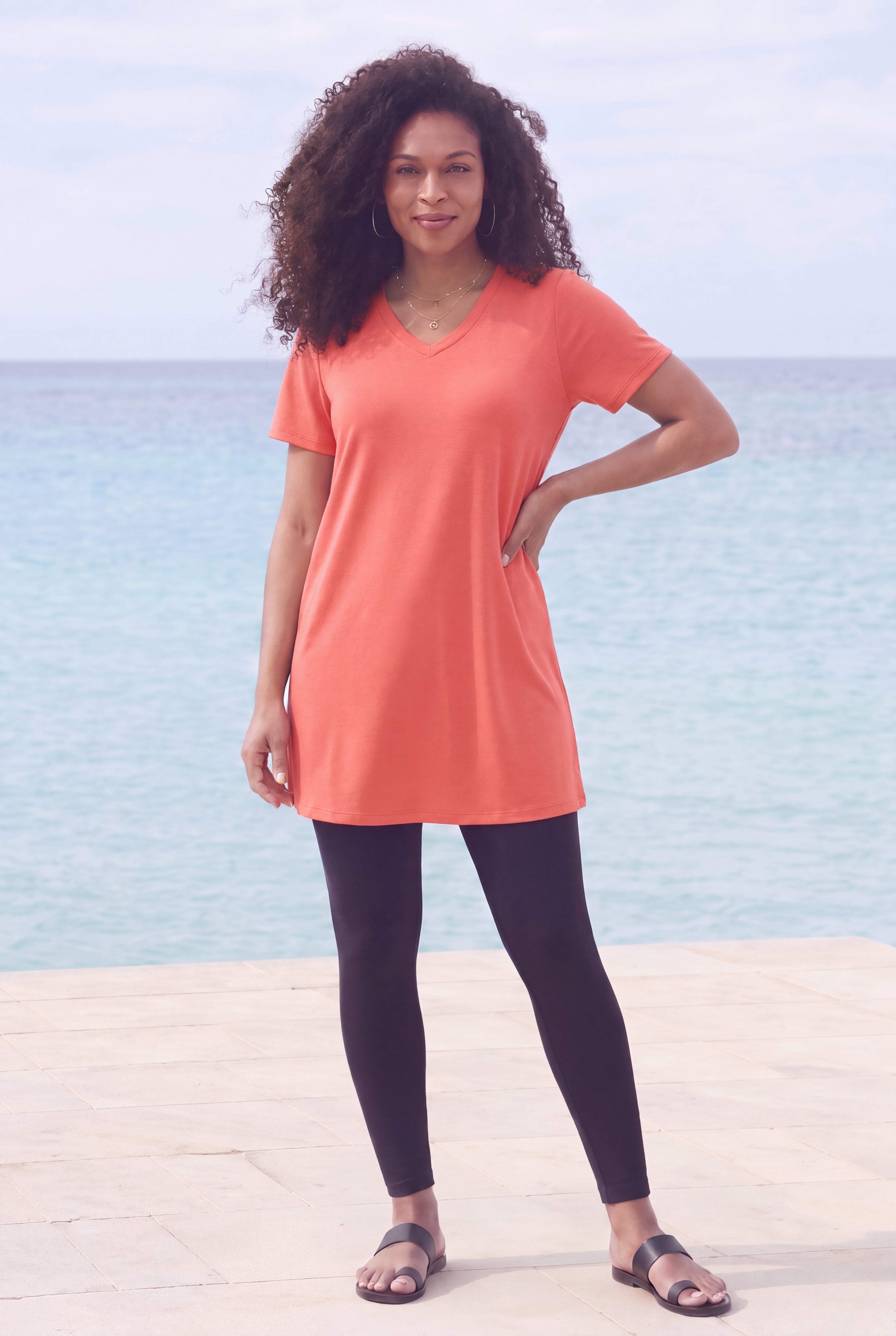 Plus Size Ultimate Cotton V-Neck Short Sleeve Tunic image number 0