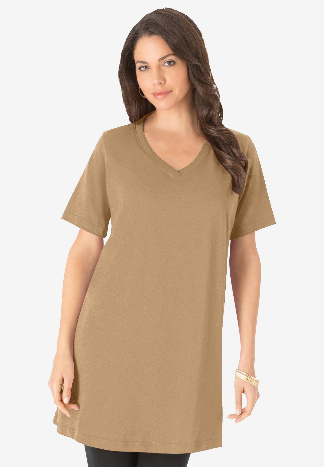 Plus Size Cotton Short Sleeve V-Neck Ultimate Tunic image number 0