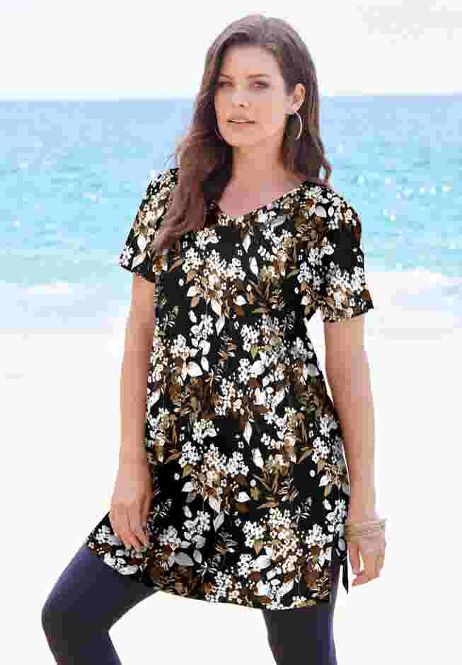 Plus Size Cotton Short Sleeve V-Neck Ultimate Tunic image number 1