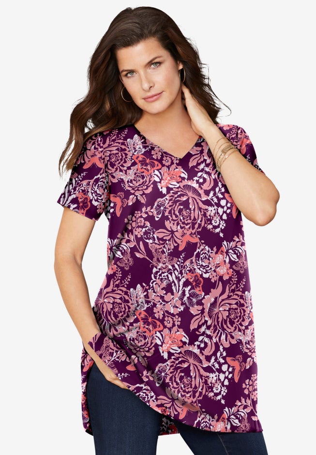 Plus Size Cotton Short Sleeve V-Neck Ultimate Tunic image number 1
