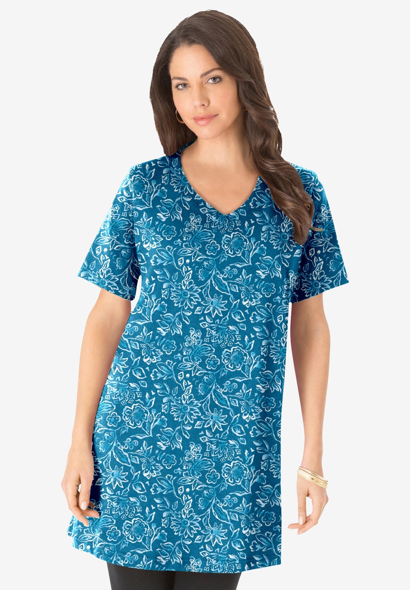 Plus Size Ultimate Cotton V-Neck Short Sleeve Tunic image number 0